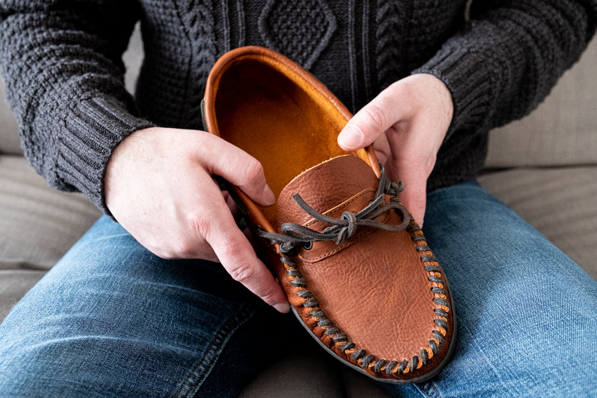 Wide Width & Extra Large Moccasin Slippers for Big & Tall Men Handmade from  Genuine Leather & Sued – tagged Crepe Sole – Leather-Moccasins