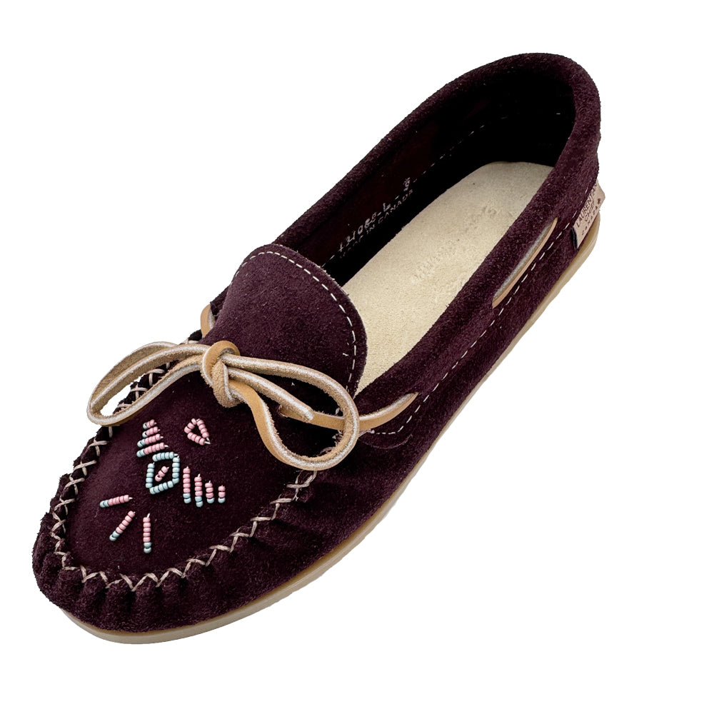 Women's Aubergine Raisin Coloured Geneuine Suede Beaded Moccasin