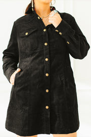 Women's Corduroy Pearl Snap Tunic Shacket