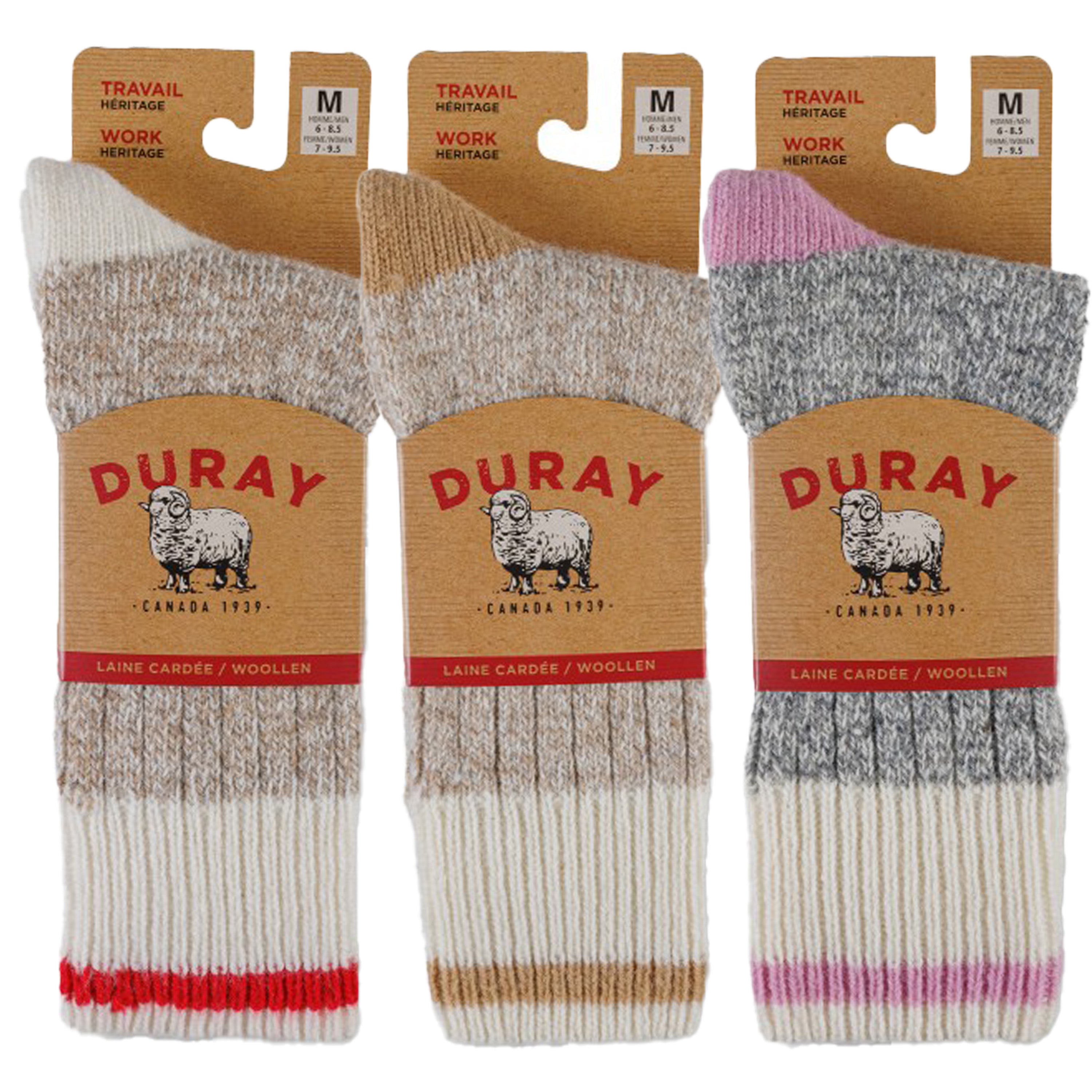 Duray Women's 3 Pack Quality Canadian Made Work Boot Wool Socks