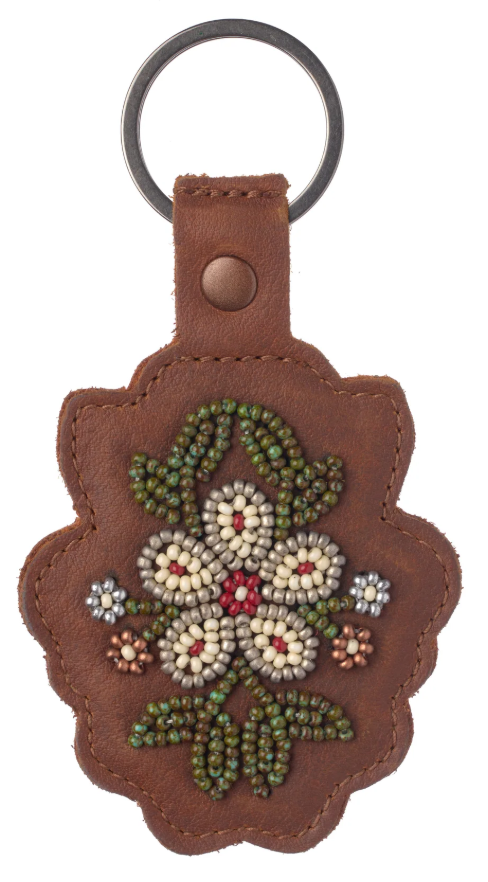 Maroon - Beaded Fabart Flower Keychain 05