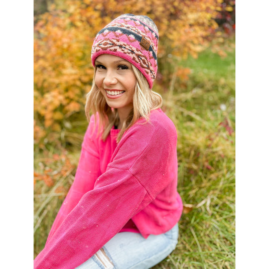 Aztec Pattern Cuff Beanie