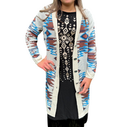 Women's Knit Long Sleeve Button Down Aztec Duster