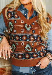Women's Brown Southwestern Knit Vest