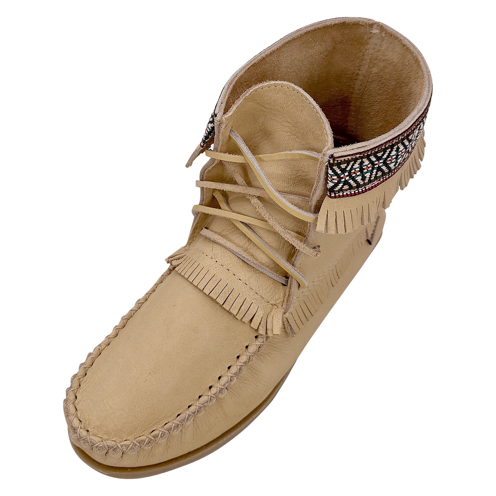 Men's Genuine Moose Hide Leather Concho Style Fringed Moccasin