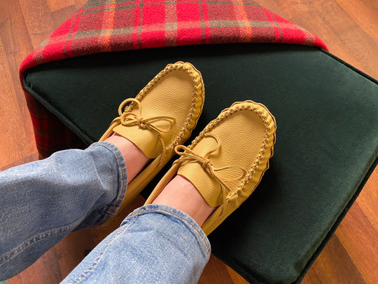Men's Wide Cream Leather Moccasins (Final Clearance 8 to 12 ONLY)