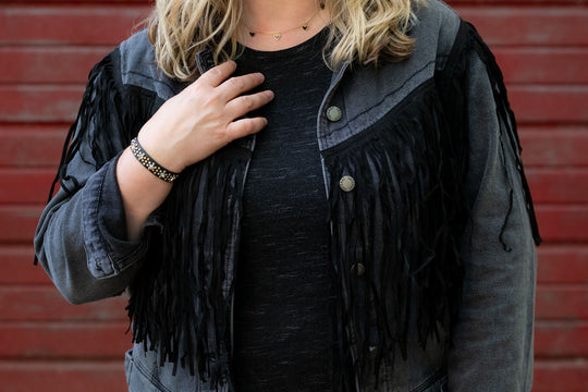 Women's Faux Leather Fringe Moto Denim Jacket
