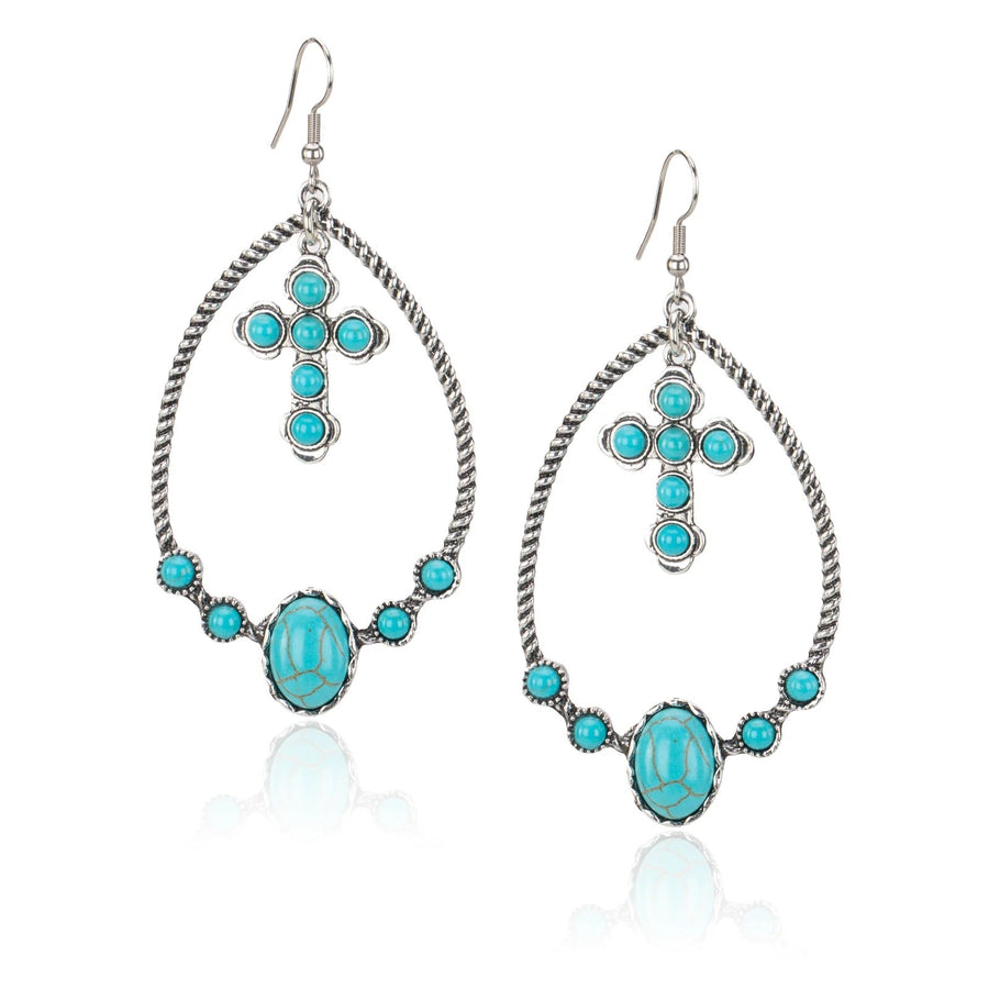 Western Stone Cross Hoop Earrings