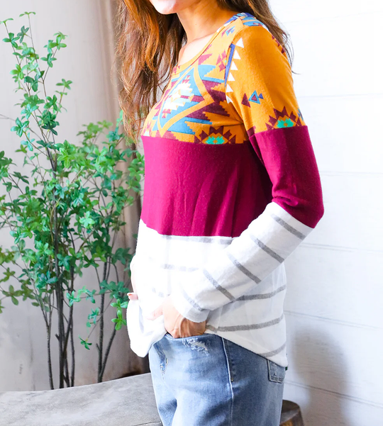 Women's Tribal Color Block Top