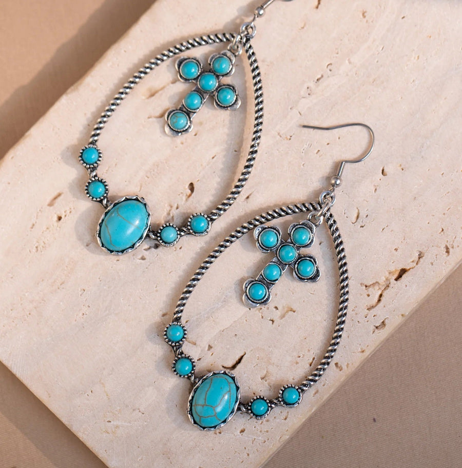 Western Stone Cross Hoop Earrings