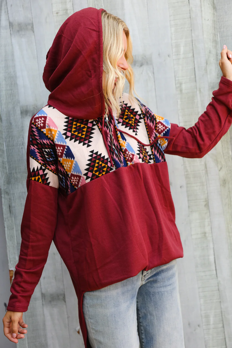 Women's Burgundy Tribal Hoodie