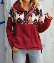 Women's Burgundy Tribal Hoodie