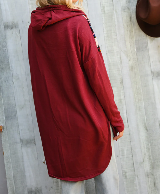Women's Burgundy Tribal Hoodie