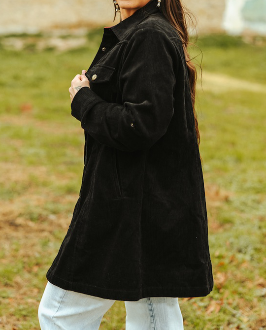 Women's Corduroy Pearl Snap Tunic Shacket