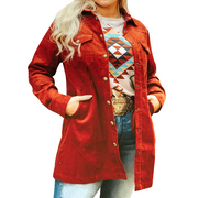 Women's Corduroy Pearl Snap Tunic Shacket