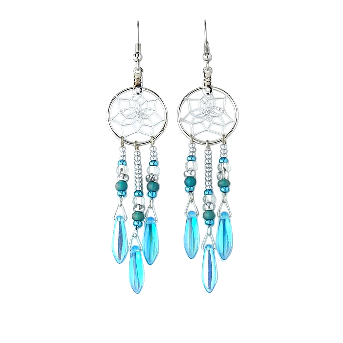 Handmade Peruvian Dream Catcher Earrings - Large Beaded Dangle Earrings With Surgical Steel Hooks - View #4