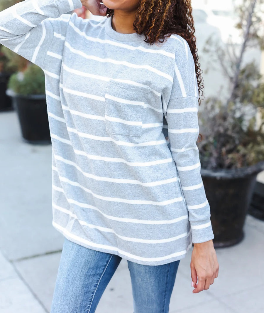 Women's Stripe Brushed Hacci Knit Top