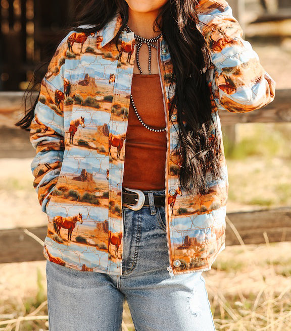 Women's Desert Horse Printed Quilted Jacket