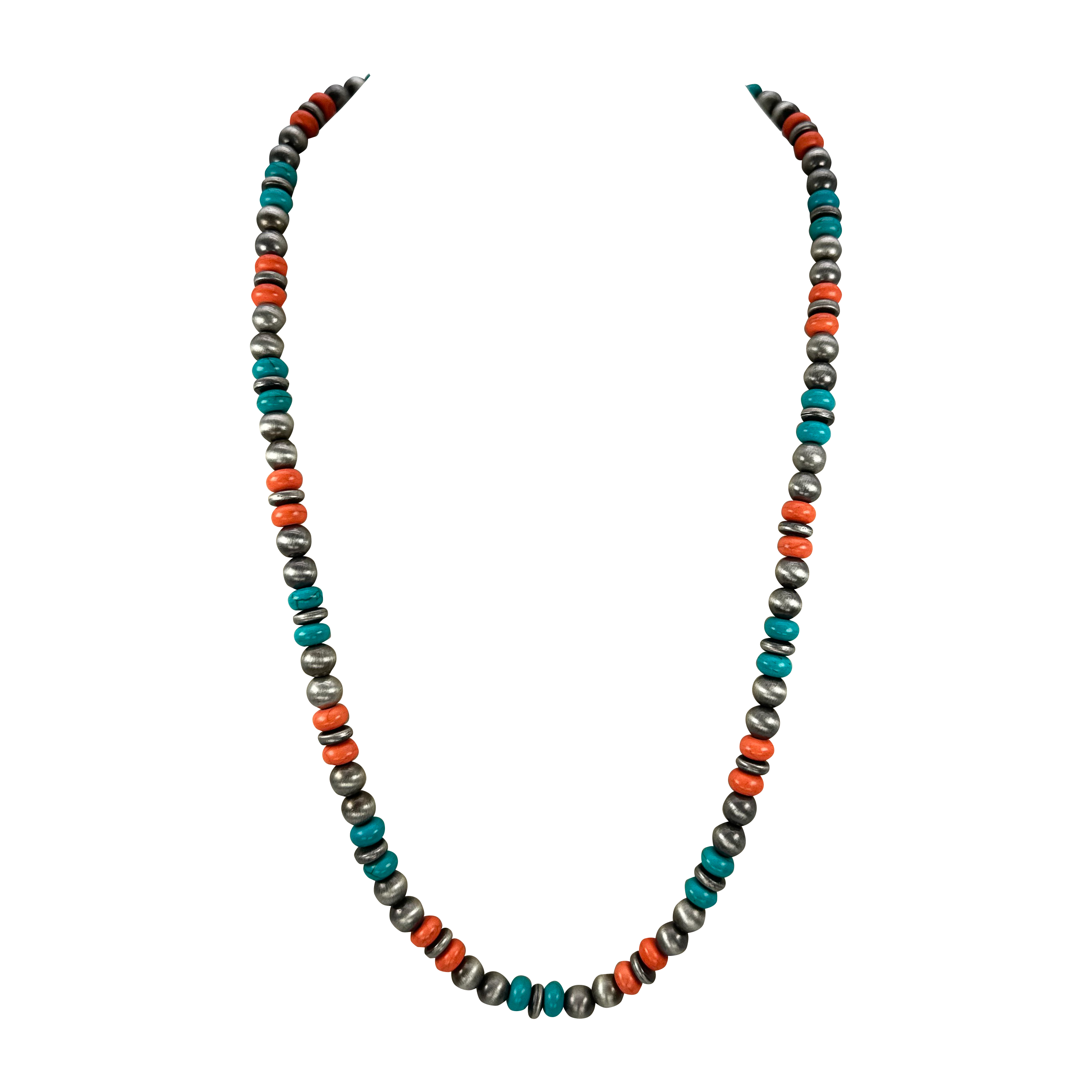 Silver Navajo Pearl Multi-Stone Bead Necklace Western Elite