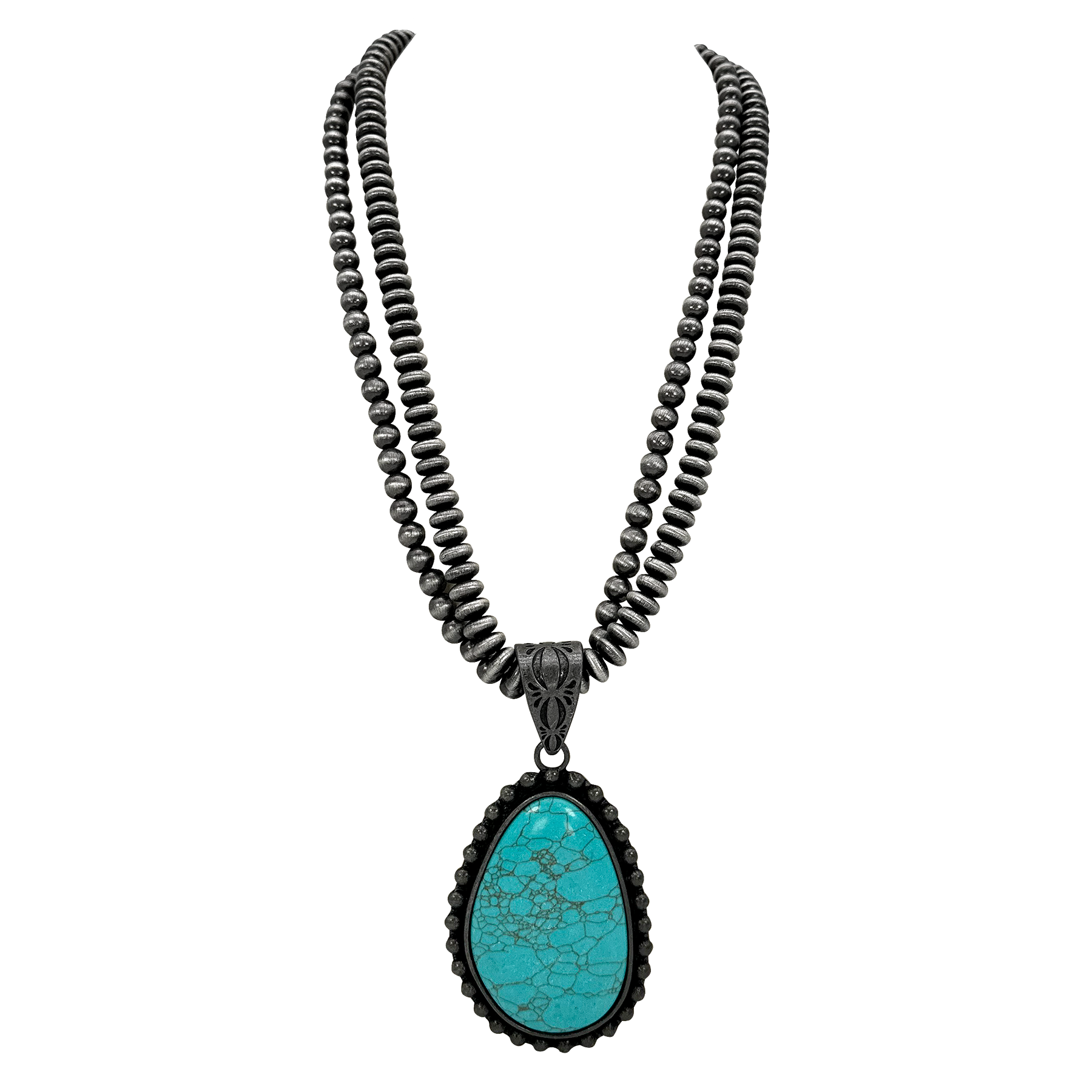 Silver Navajo Pearl Multi-Stone Bead Necklace Western Elite