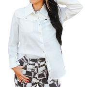 Women's White Retro 90s Button Up Shirt
