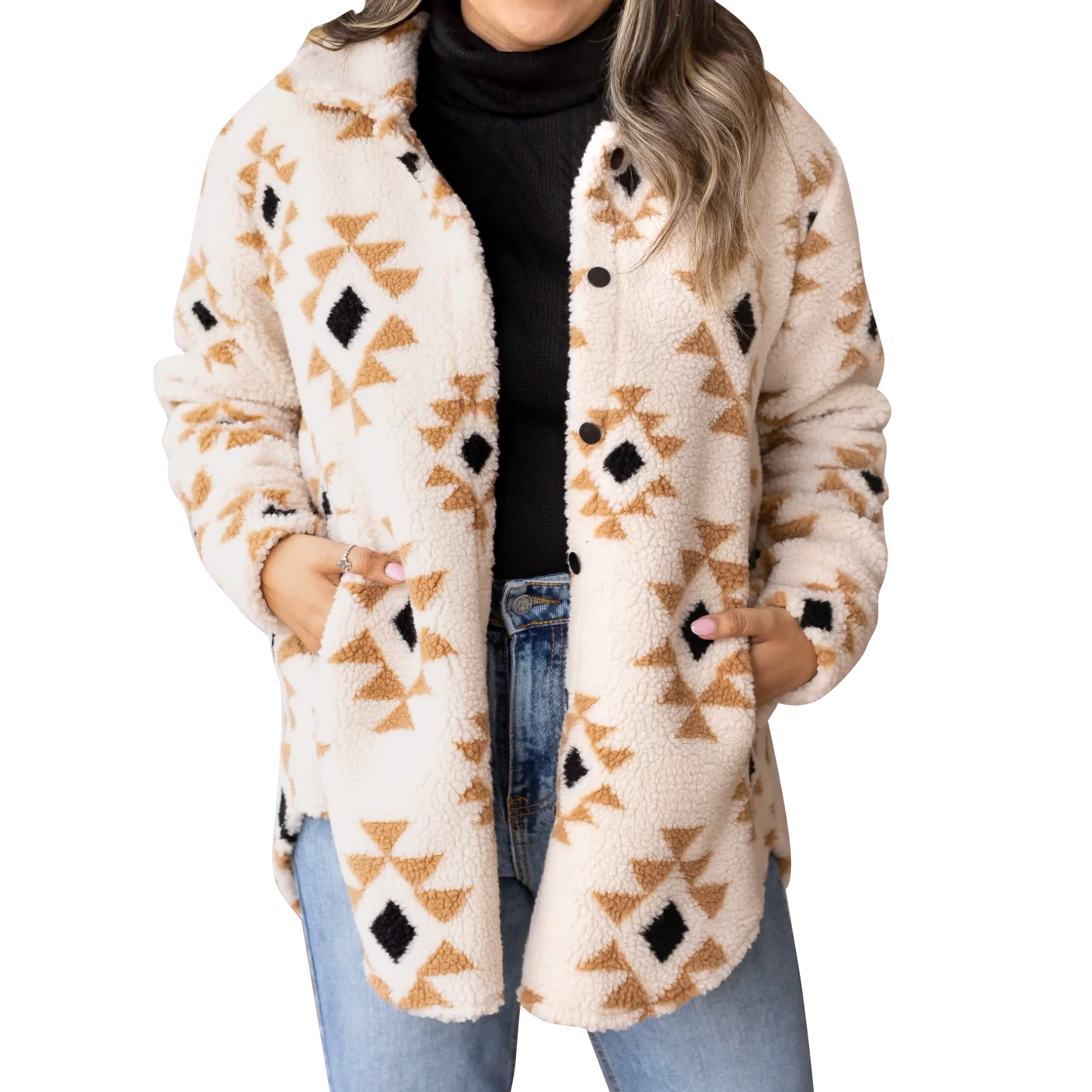 Magenta + Navy Aztec Sherpa Jacket