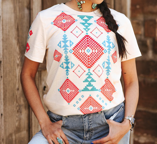Women's Coral Aztec Printed T-Shirt