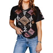 Women's Coral Aztec Printed T-Shirt