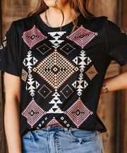 Women's Coral Aztec Printed T-Shirt
