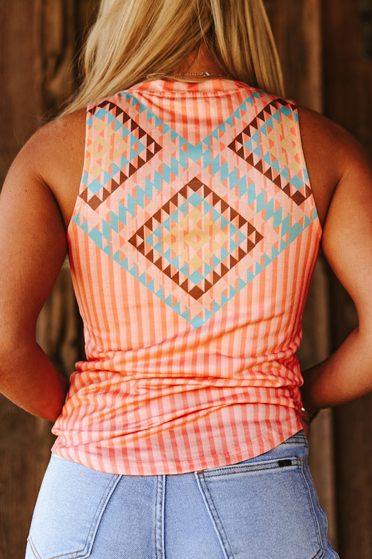 Women's Striped Aztec Sleeveless Tank Top