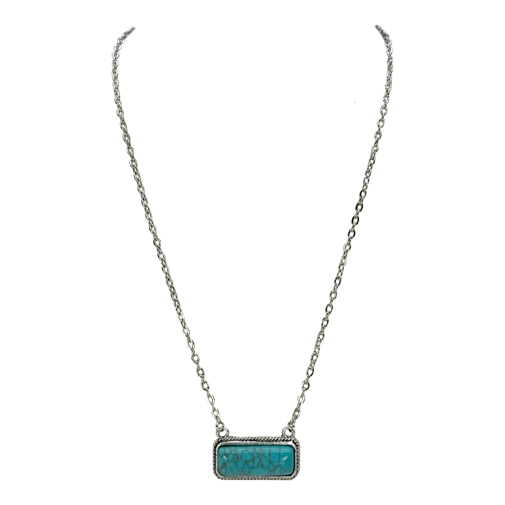 Rustic Couture's Silver Chain Necklace with Turquoise Stone Pendant ...
