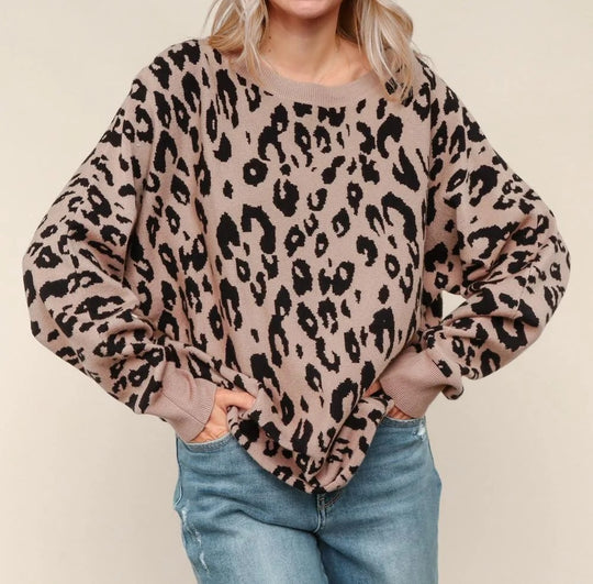 Women's Leopard Jacquard Oversized Sweater