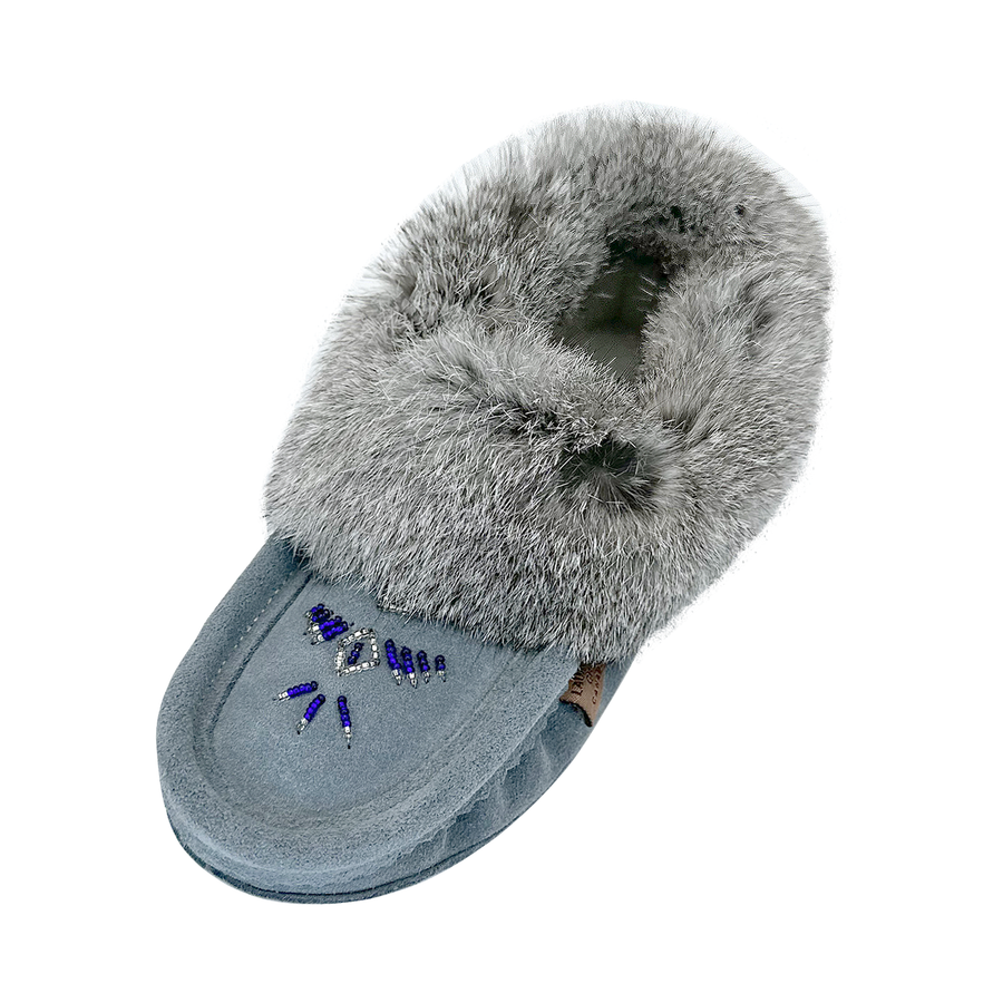 Women's Fleece Lined Rabbit Fur Sky Blue Suede Moccasins