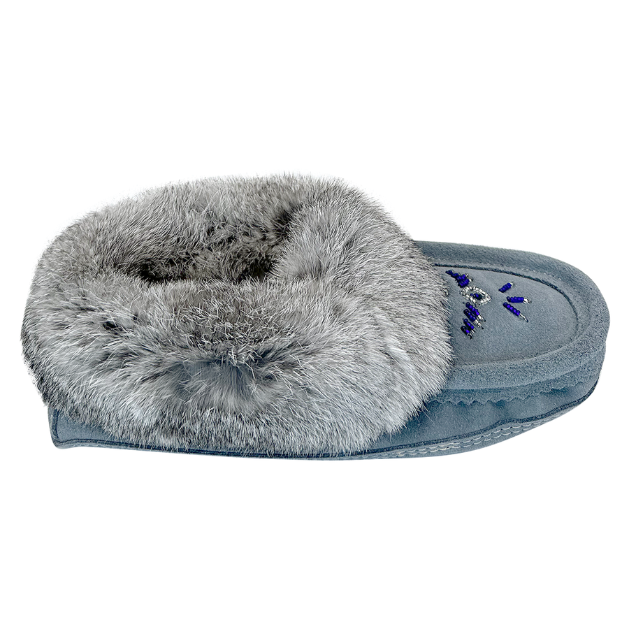 Women's Fleece Lined Rabbit Fur Sky Blue Suede Moccasins