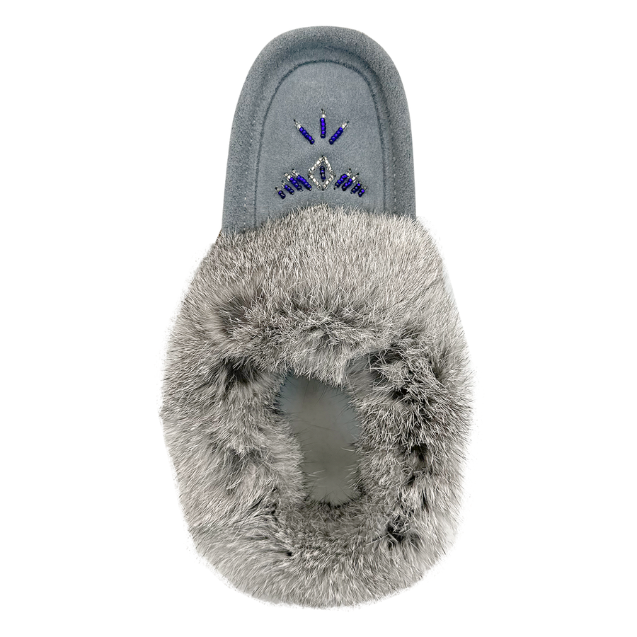 Women's Fleece Lined Rabbit Fur Sky Blue Suede Moccasins