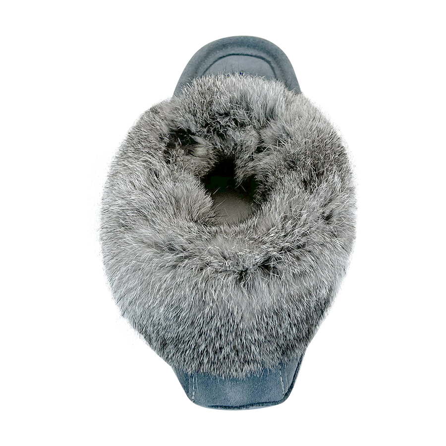 Women's Fleece Lined Rabbit Fur Sky Blue Suede Moccasins