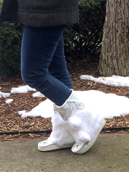Women's 13" White Leather Mukluks