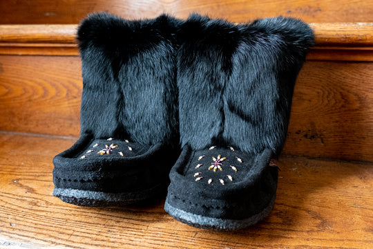 Women's  Black Short Tsar 8" Rabbit Fur Mukluks