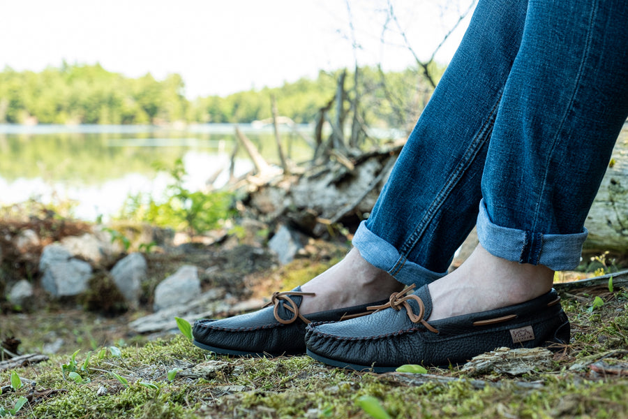 Men's Rubber Sole Buffalo Leather Moccasins