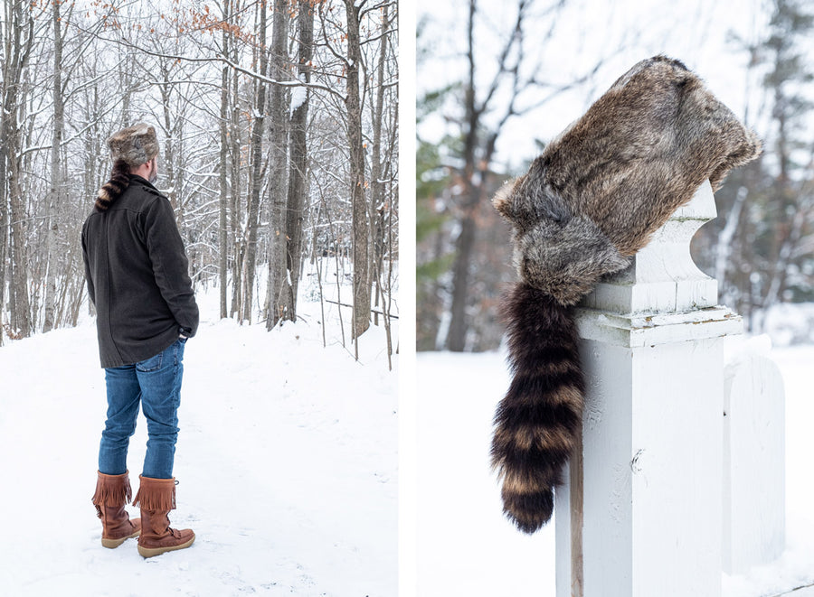 Davey Crockett Rabbit Fur Hat with Raccoon Tail