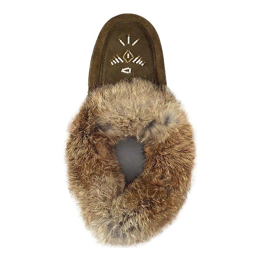 Women's Fleece Lined Army Suede Rabbit Fur Moccasins