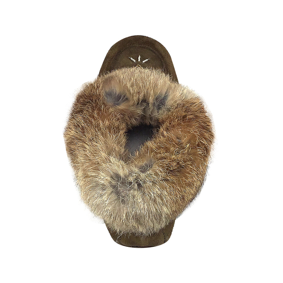 Women's Fleece Lined Army Suede Rabbit Fur Moccasins