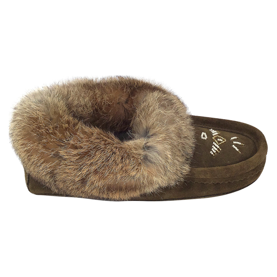 Women's Fleece Lined Army Suede Rabbit Fur Moccasins