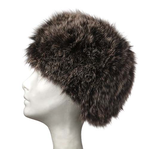 Women's Crown Cap Luxurious Black & Brown Real Fox Fur Snowtop Hat