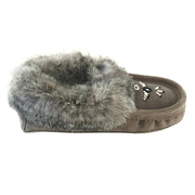 Women's Fleece Lined Rabbit Fur Gray Suede Moccasins