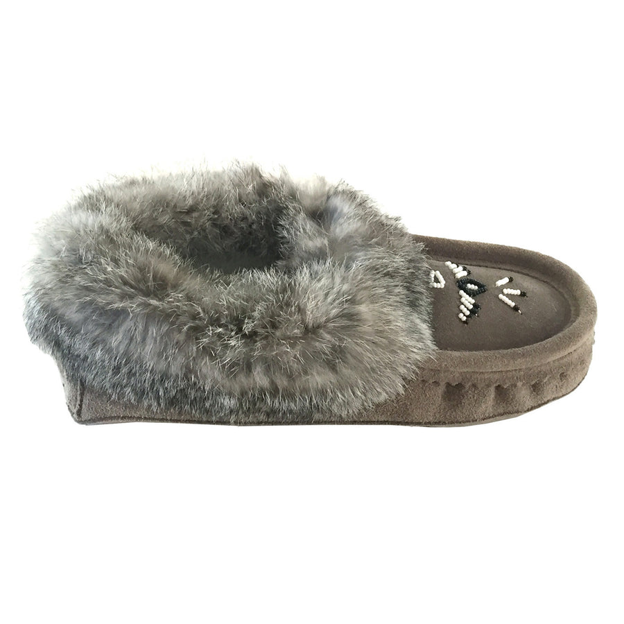 Women's Fleece Lined Rabbit Fur Gray Suede Moccasins