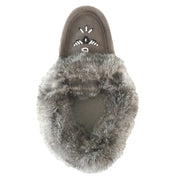 Women's Fleece Lined Rabbit Fur Gray Suede Moccasins