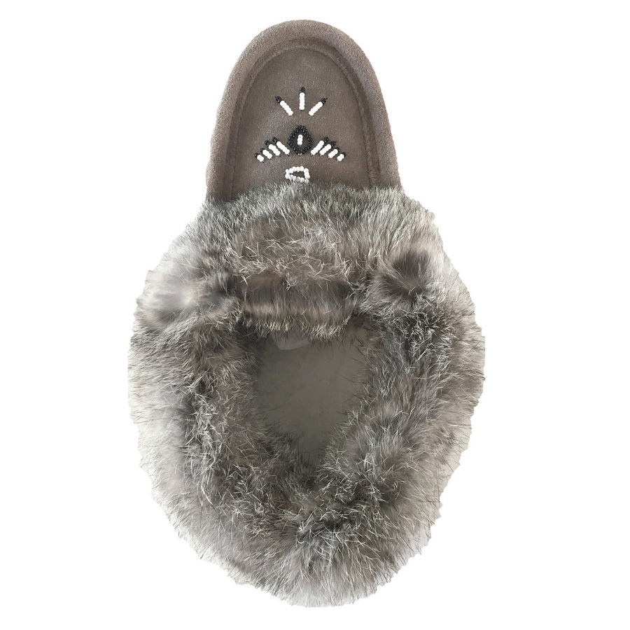 Women's Fleece Lined Rabbit Fur Gray Suede Moccasins