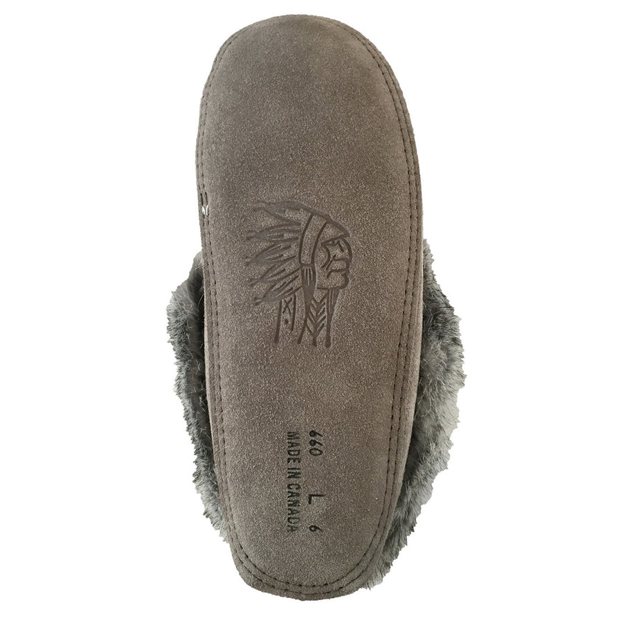 Women's Fleece Lined Rabbit Fur Gray Suede Moccasins