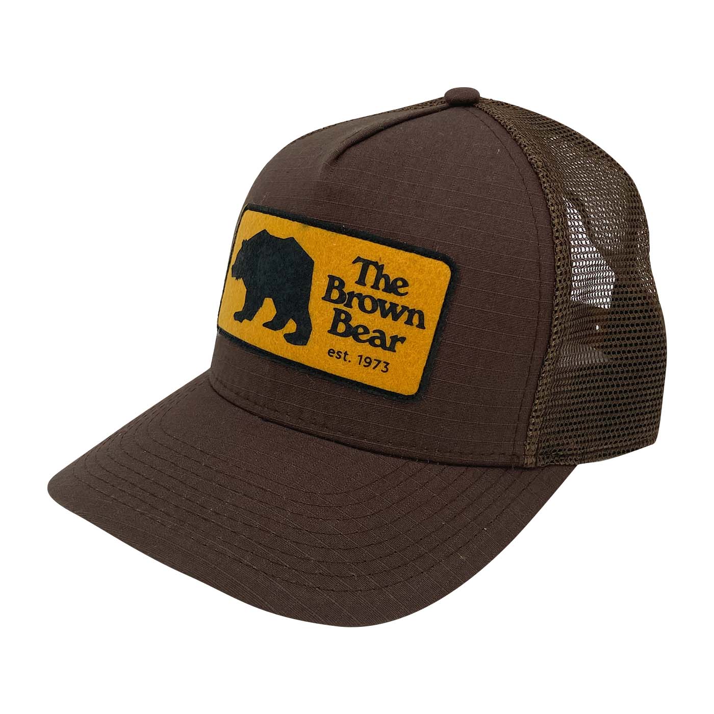 The Brown Bear' Merch High Crown Trucker Hat with Woven Label